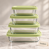 Glass Food Containers with Lid - Rectangular, Green Lid