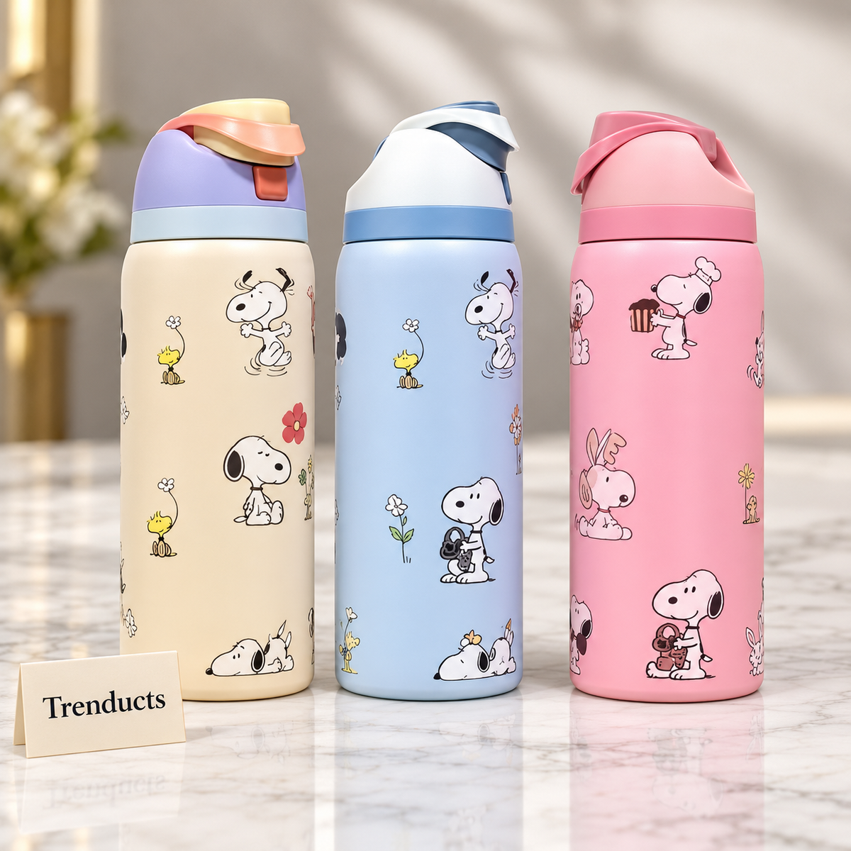 Premium Insulated Water Bottle - 945 ml Steel Pastel Dog Print