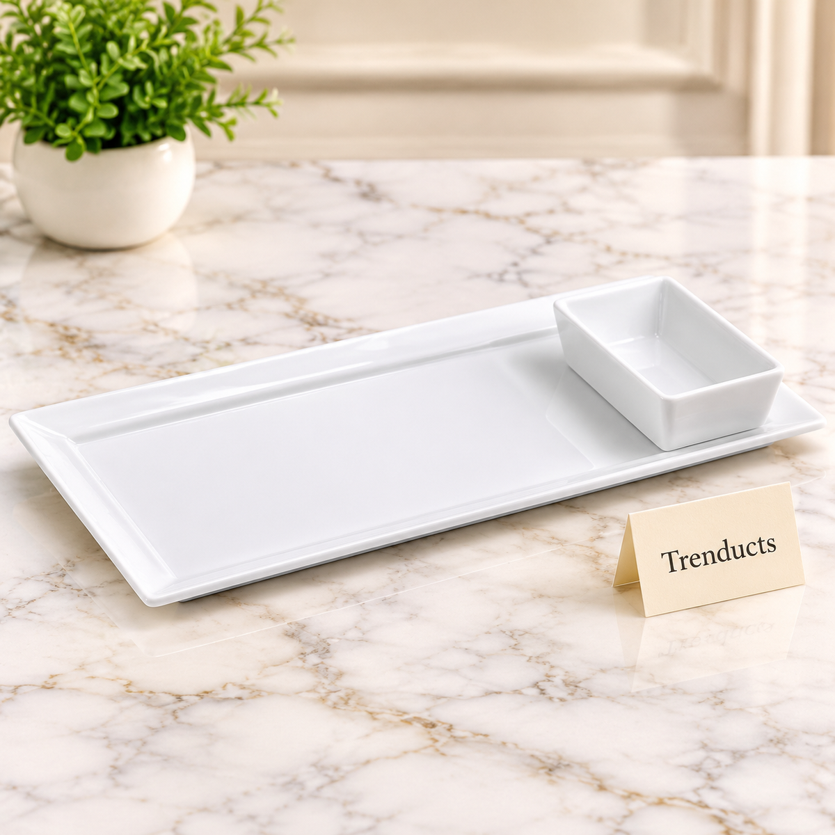 Brilliant Rectangular Serving Plate - 16 Inch with Dip Dish