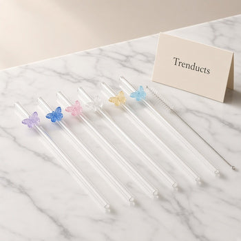 Decorative glass straw set on white marble with brush - Trenducts