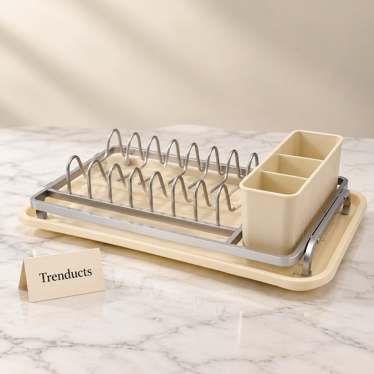 Countertop Plate Rack - Silver with Cutlery Holder
