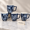 Navy Floral Mug 440 ml - Square Handle & White Flowers