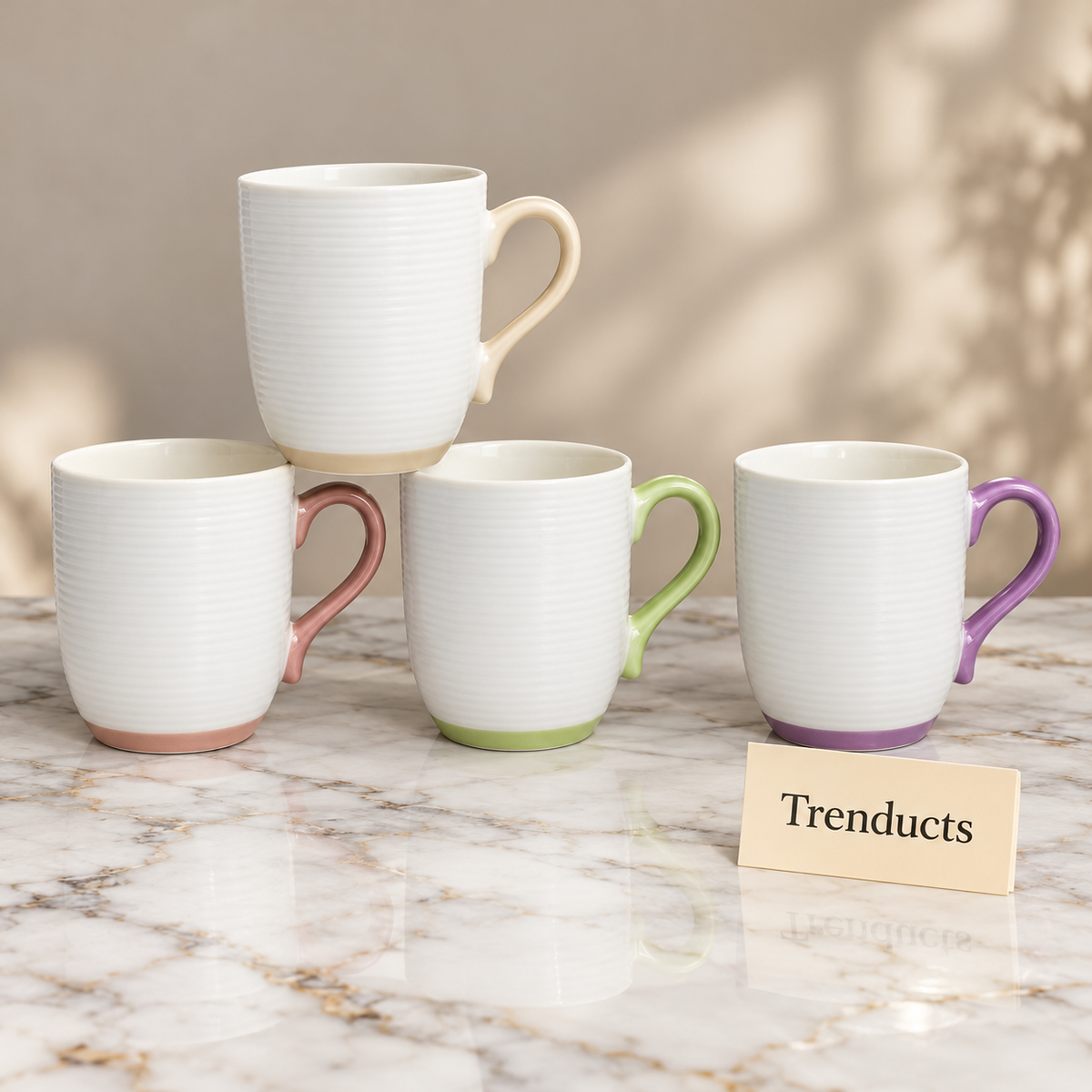 Coloured Handle Mug 370 ml - White Textured (Random Colour)