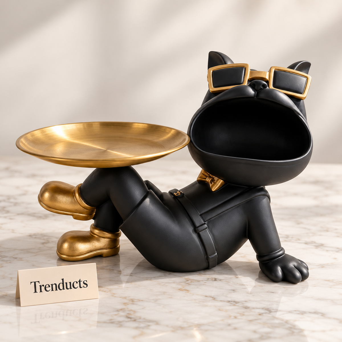 Big Mouth Bulldog Storage Tray - Black & Gold Decor
