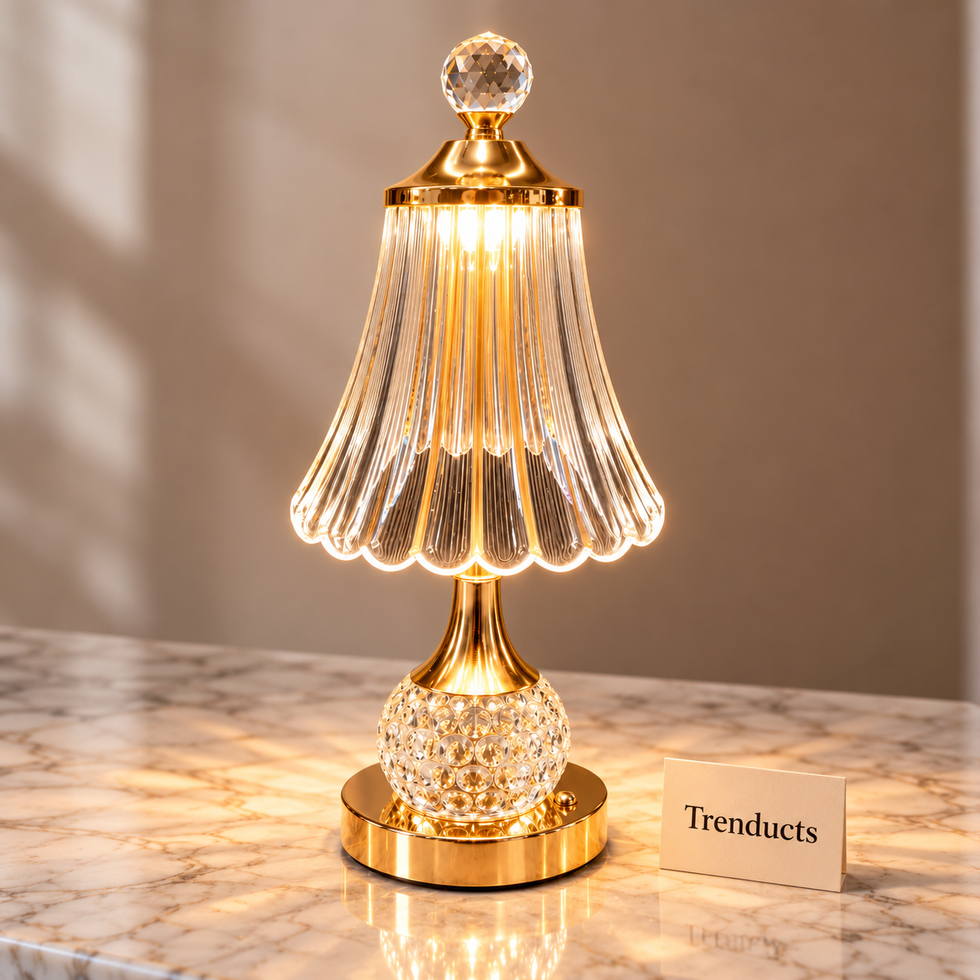 Crystal Lamp - Fluted Bell Shade Gold Table Lamp