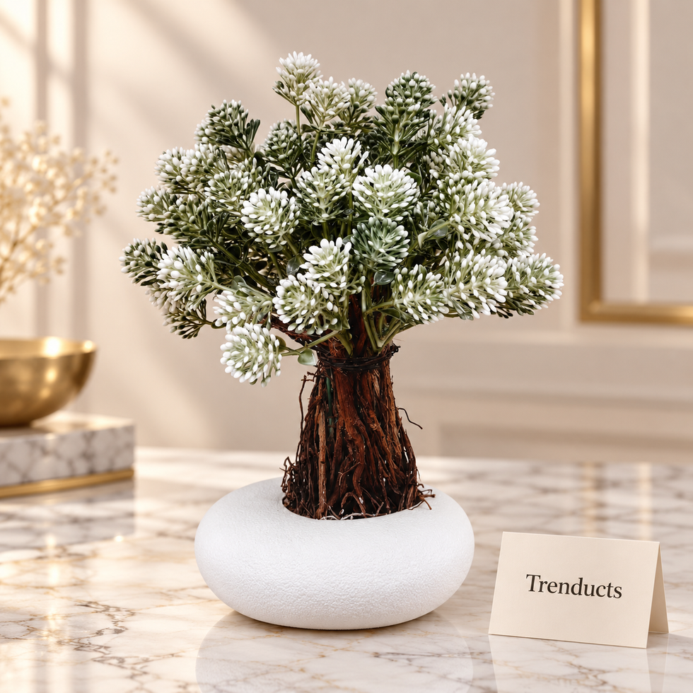 Artificial White Flower Plant with Frosted Blooms in White Pot