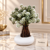 Artificial White Flower Plant with Frosted Blooms in White Pot