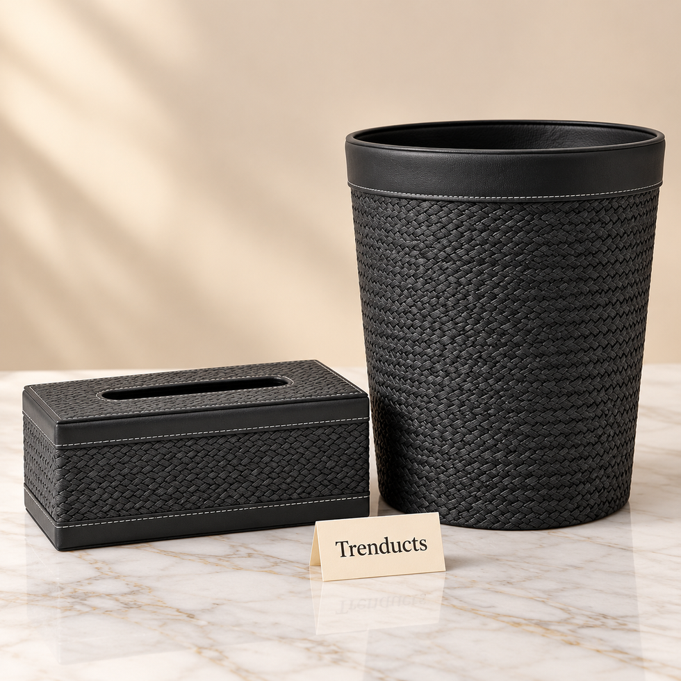 Luxury Texture Tissue Box & Dustbin - Charcoal Braided