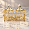 Gold Condiment Server - 2 Lidded Jars in Crystal Caddy