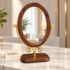 Oval Table Mirror - Wooden Frame with Gold Stand, 12 inch