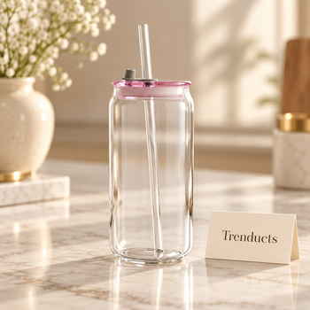Echou glass sipper luxury marble studio shot with Trenducts card