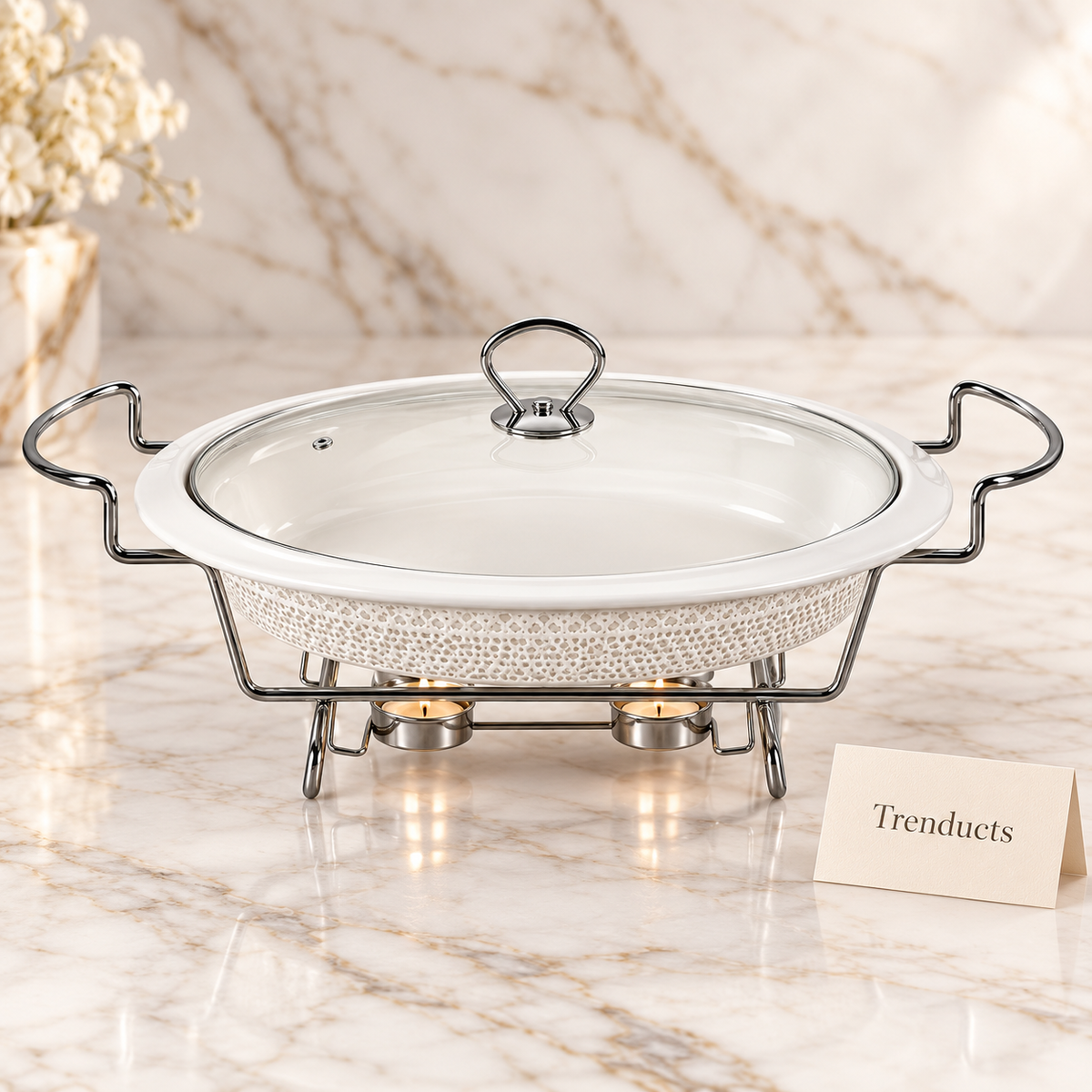 Brilliant Oval Dish With Candle Stand - Silver Stand