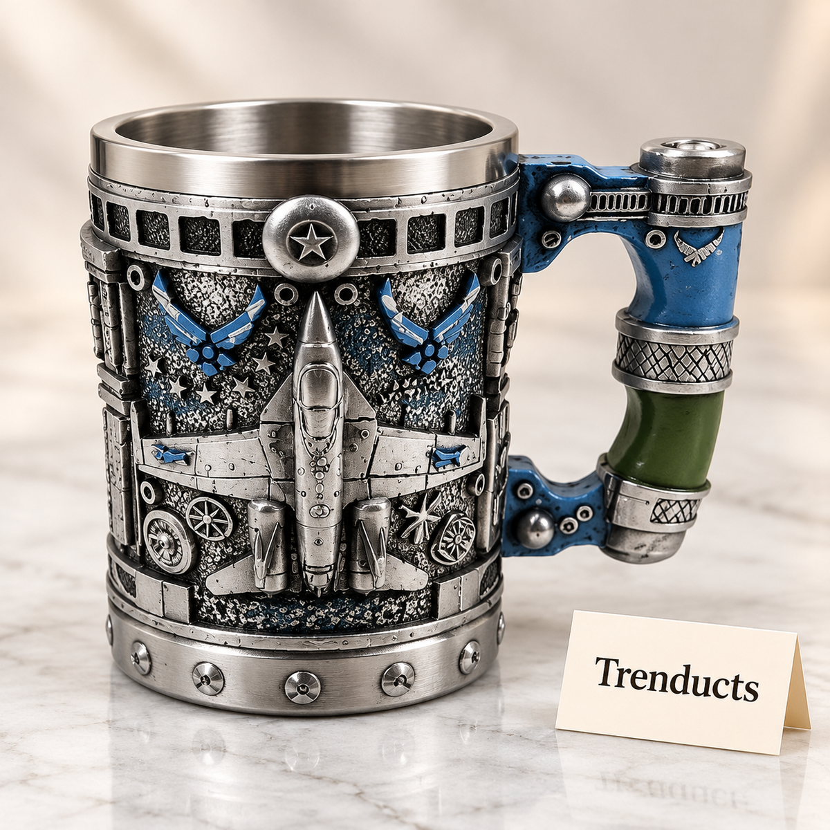Aircraft Themed Mug - 3D Silver Fighter Jet Handled Mug