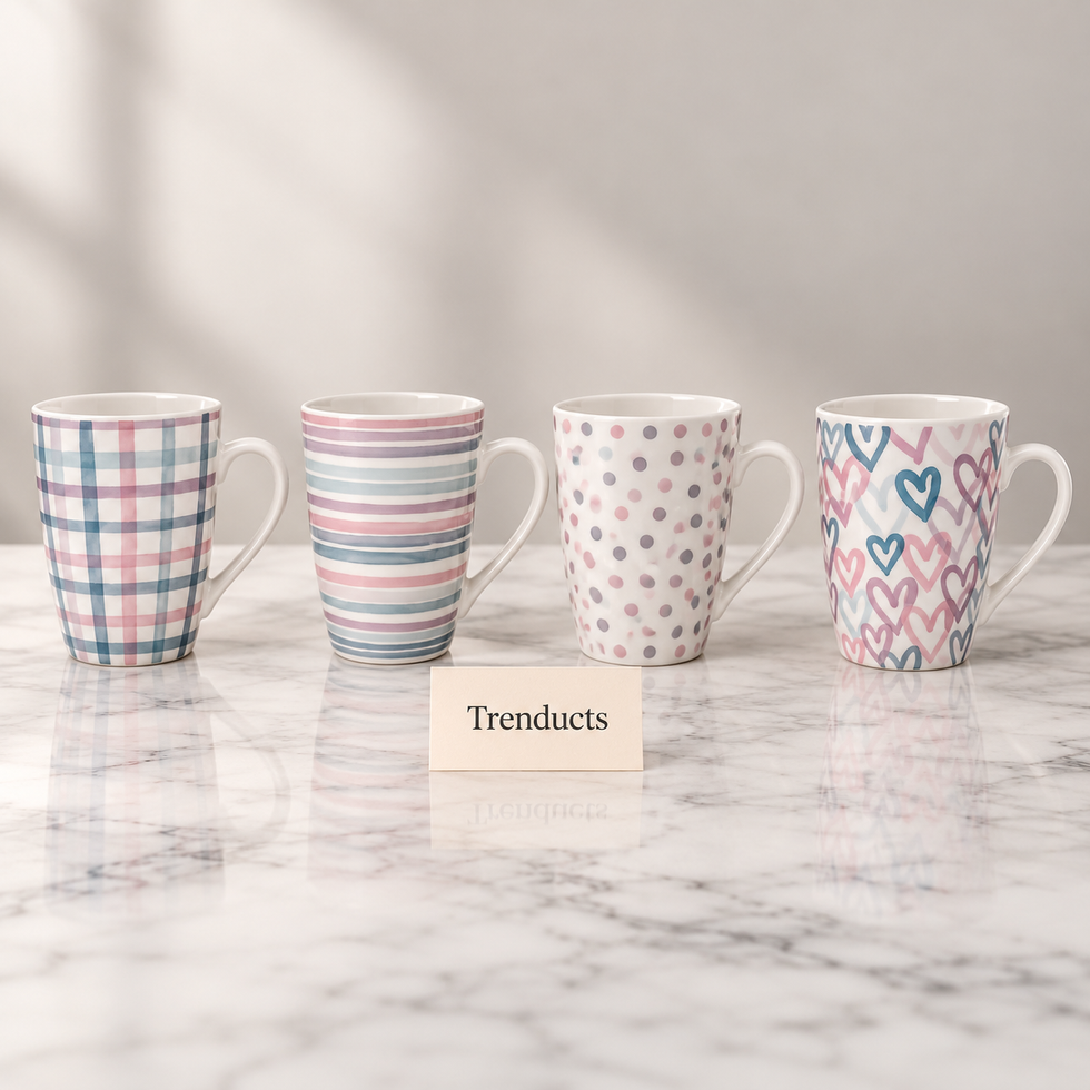 Pastel Pattern Mug 350 ml - Plaid, Dots & Hearts (Random)