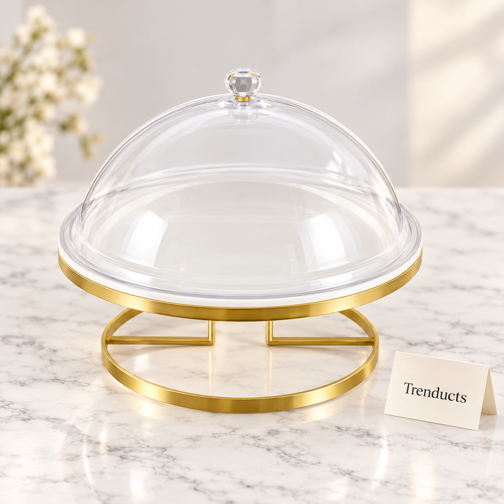 Brilliant Gold Cake Stand with Dome - 13″ White Plate