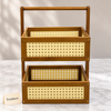 2-Tier Wooden Basket Stand - Rattan Look Kitchen Rack