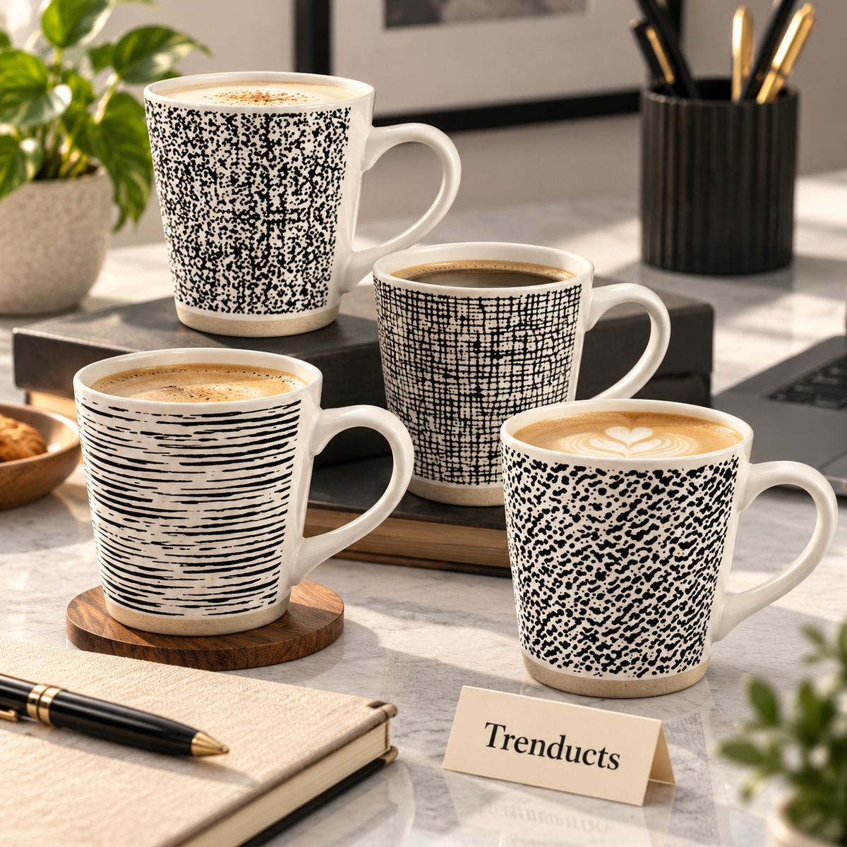 Danny Home Porcelain Mug 400ml - Black Line Pattern (each)