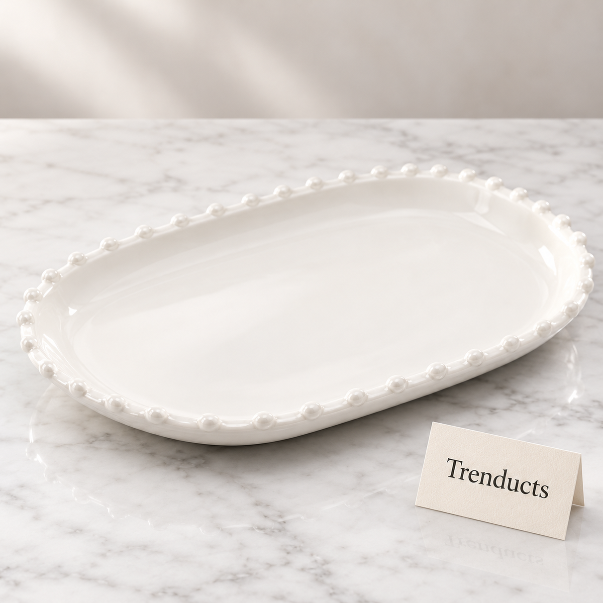 Symphony Pearl Platter 22 cm - White Beaded Rim Plate