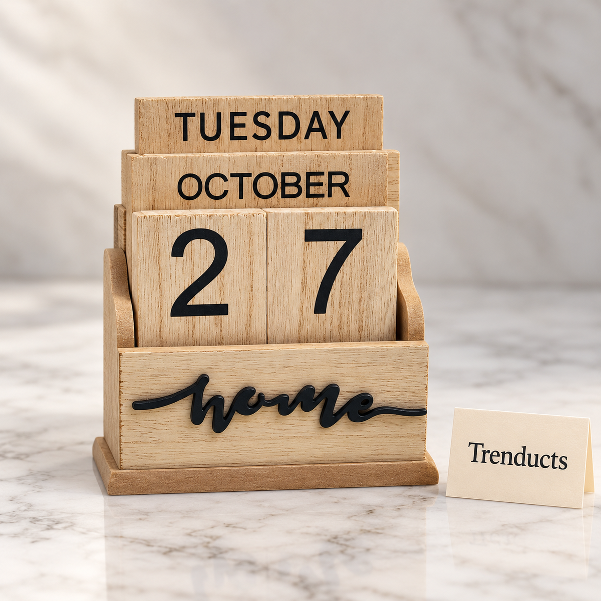 Wooden Block Desk Calendar - Natural Wood, Home Script