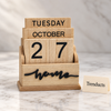 Wooden Block Desk Calendar - Natural Wood, Home Script