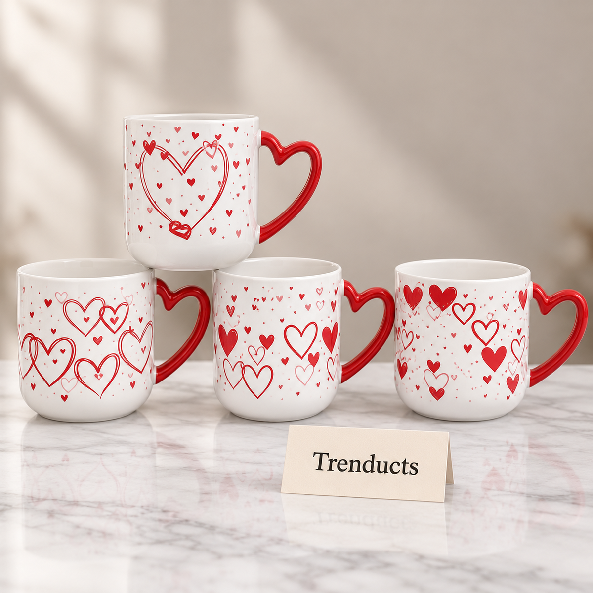 Heart Handle Mug 470 ml - Red Hearts Print (Random)