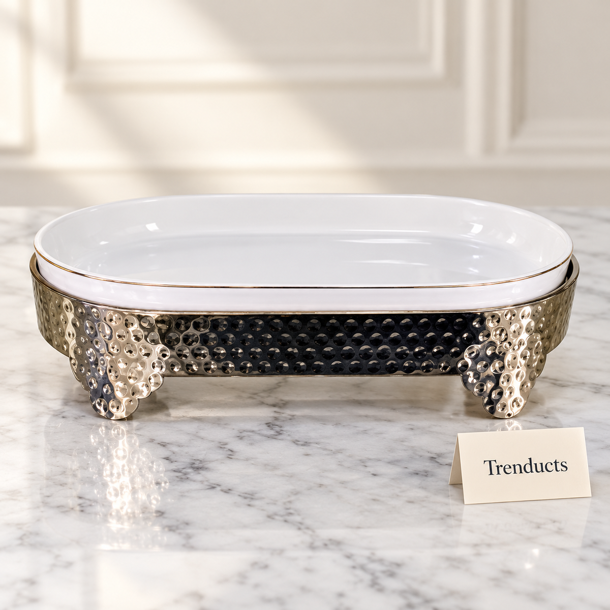 Brilliant Oval Plate with Stand - 12″ White Ceramic