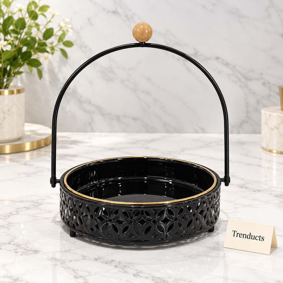 Brilliant Serving Dish with Handle Stand - Black & Gold