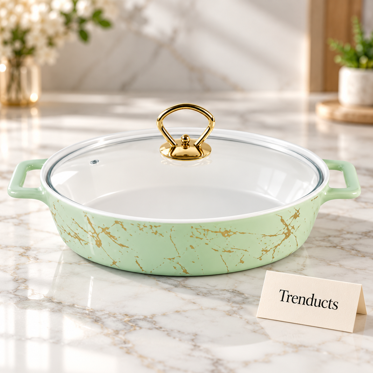 Brilliant 14 Inch Oval Dish - Green Marble & Gold