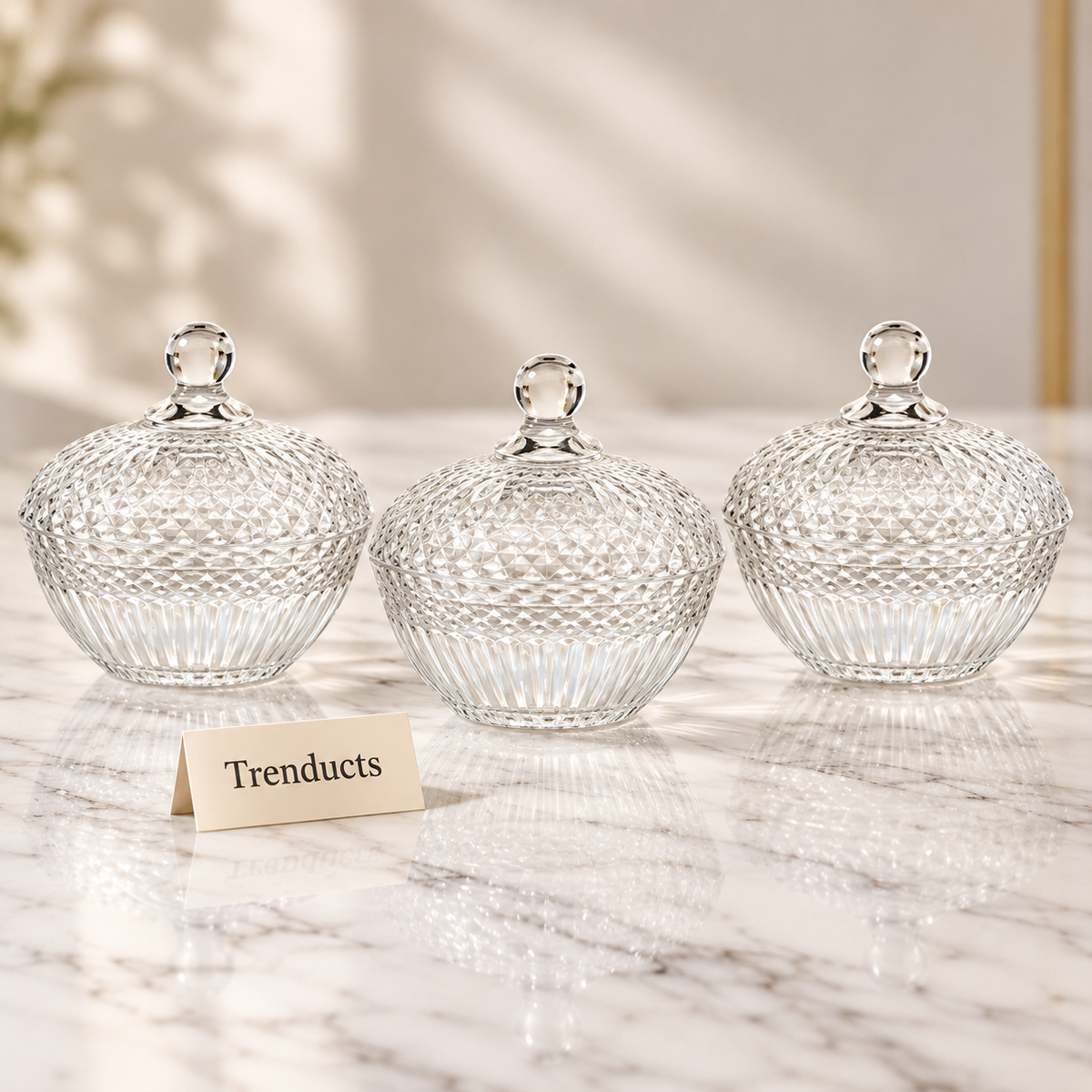 Danny Home Candy Jar Set - 3 Pcs Textured Glass