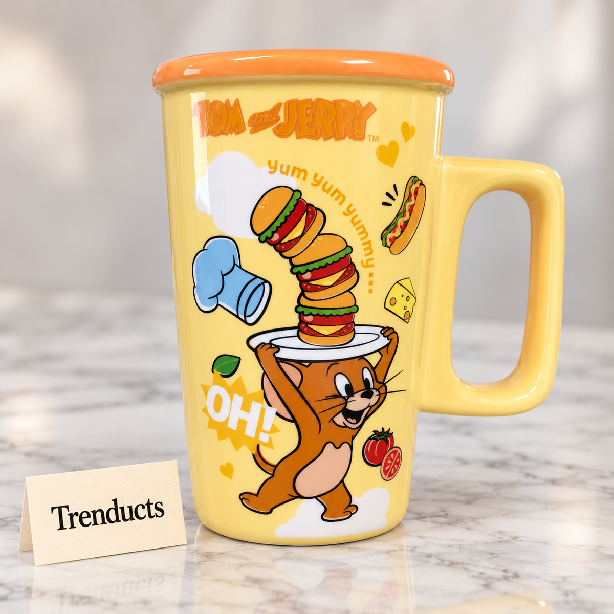 Disney Tom and Jerry Ceramic Mug with Lid - Yellow, Jerry