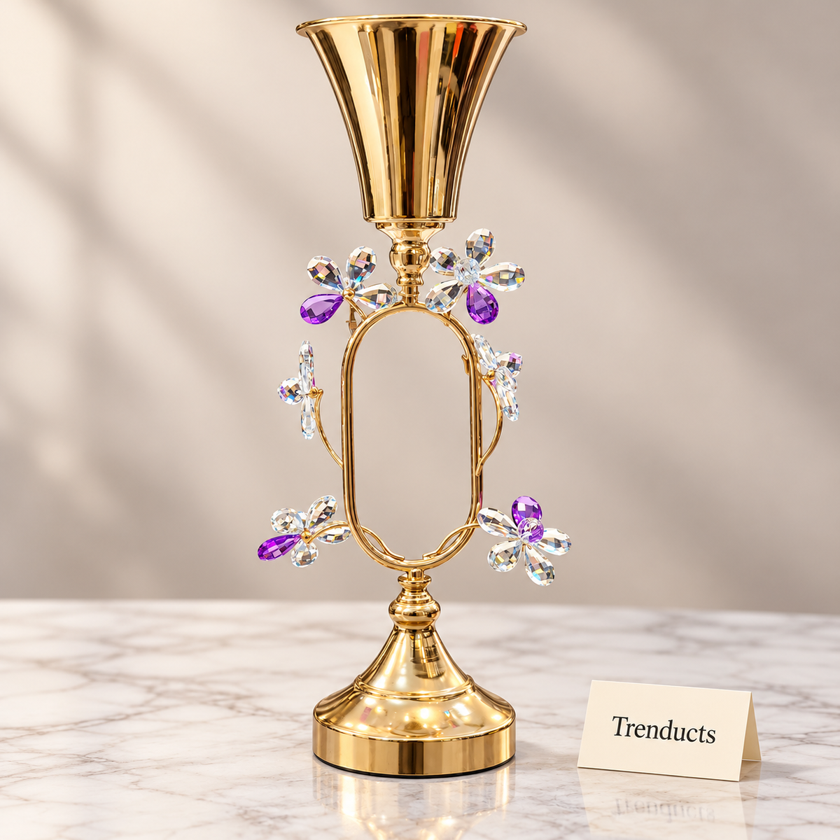 Luxury Gold Pedestal Vase - Crystal Flower Table Accent