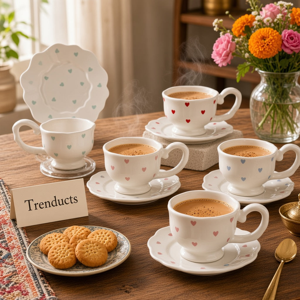Ceramic Heart Pattern Cup and Saucer 250ml (each)