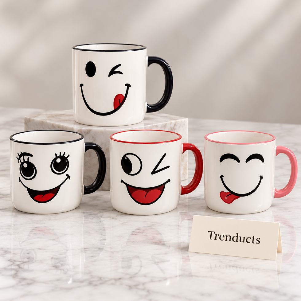 Smiley Face Mug 380 ml - Fun Emoji Print (Random)