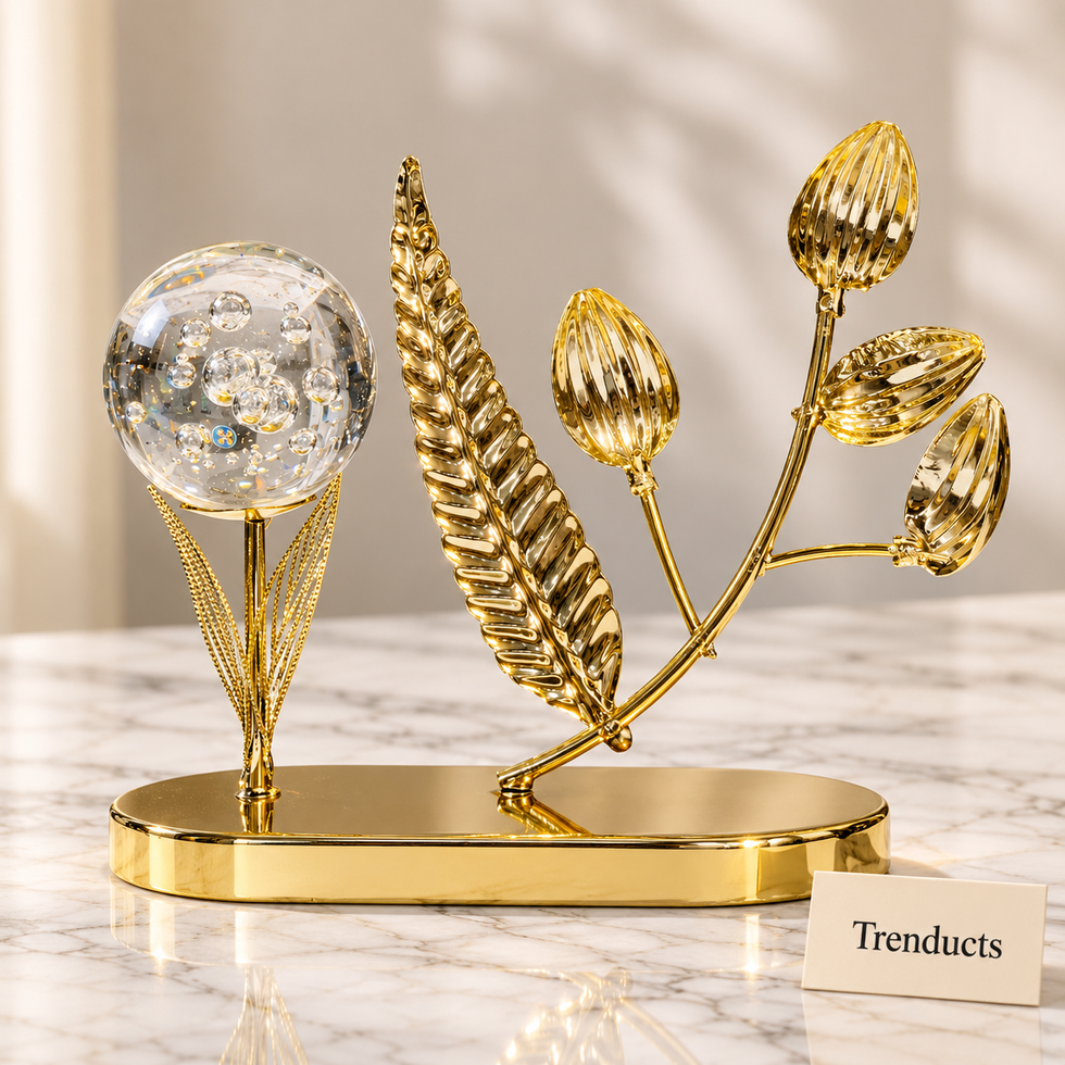 Globe Showpiece - Gold Tulip with Crystal Bubble Egg