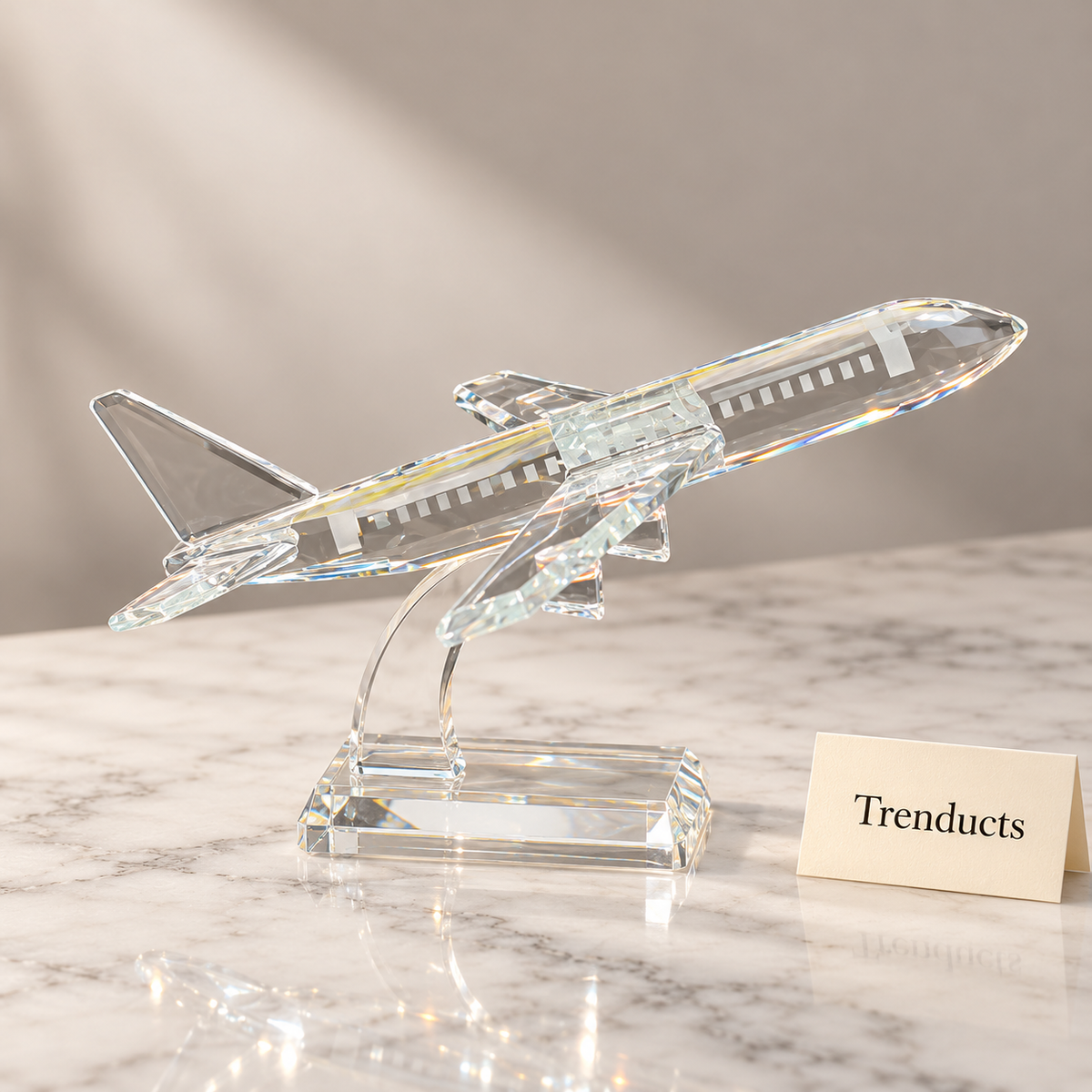 Crystal Airplane Model - Clear Ornament on Stand