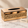 Luxury Leopard Print Tissue Box Cover - Beige with Rose Gold Top