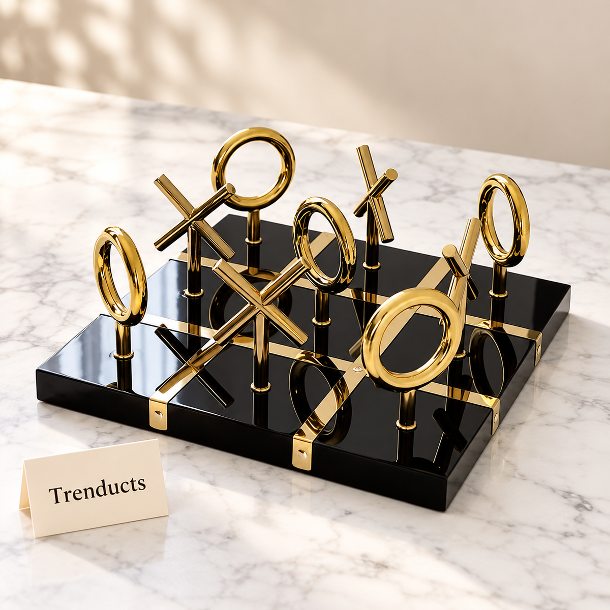 Tic Tac Toe Board - Decorative Set with Gold Metal Pieces