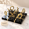 Tic Tac Toe Board - Decorative Set with Gold Metal Pieces