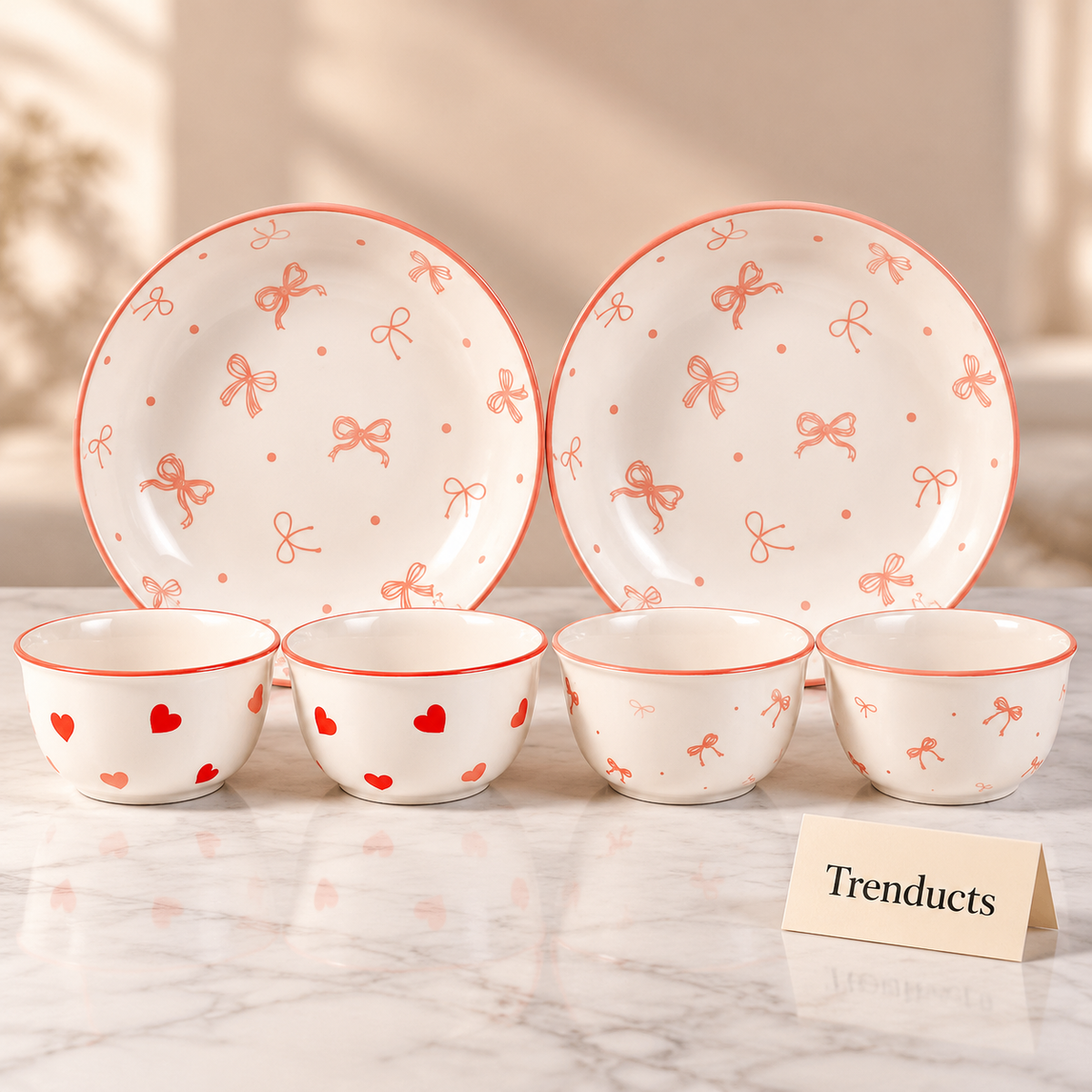 Ceramic Bowl Set Gift Box - Bow and Heart Plates & Bowls