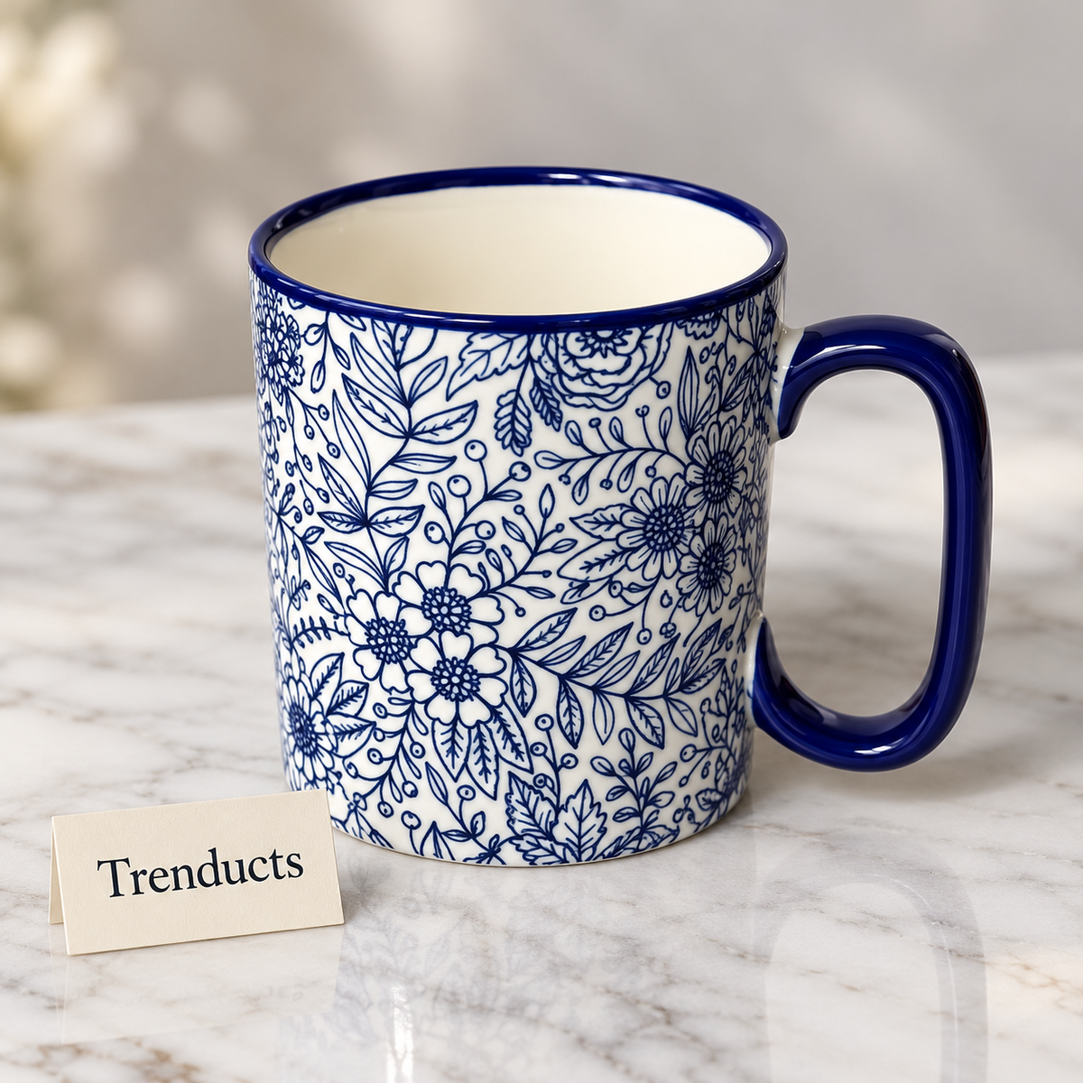 Danny Home Blue Floral Mug 450ml - Navy Leaf Print
