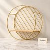 Round Gold Wall Shelf - Metal Frame with Wooden Ledge