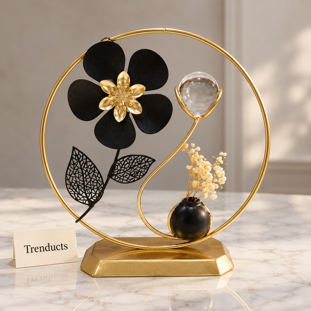 Crystal Ball Table Decor - Black Flower & Mini Vase