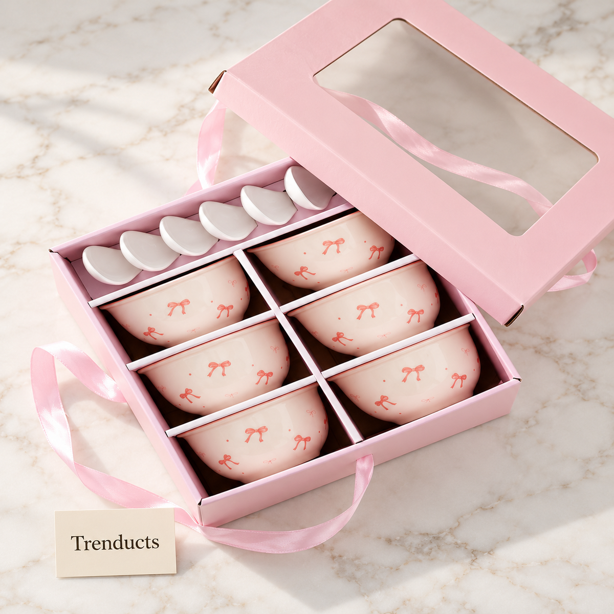 Bow Print Bowl Gift Set - 6 Bowls and 6 Spoons