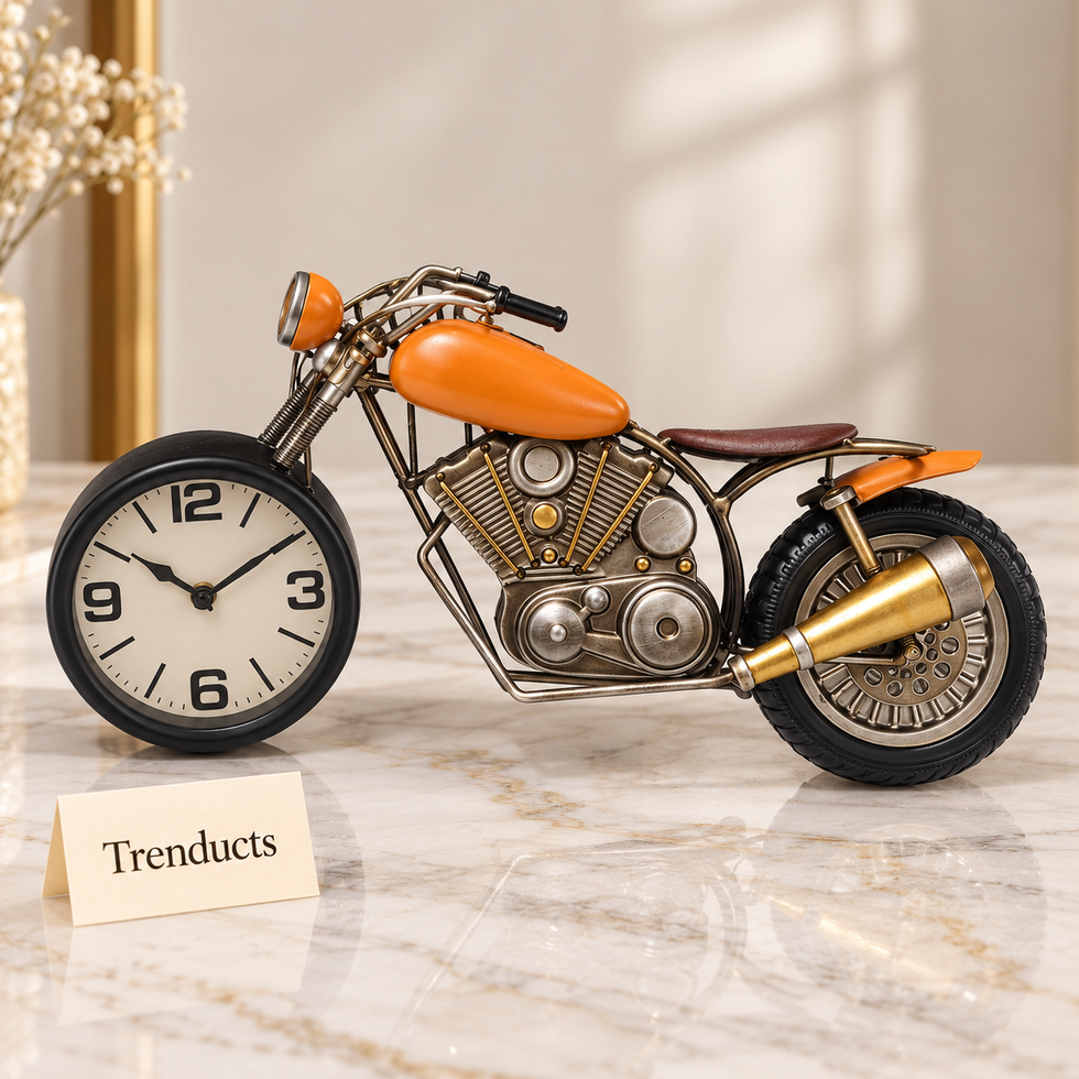 Metal Bike Clock - Vintage Orange Chopper, 17 inch