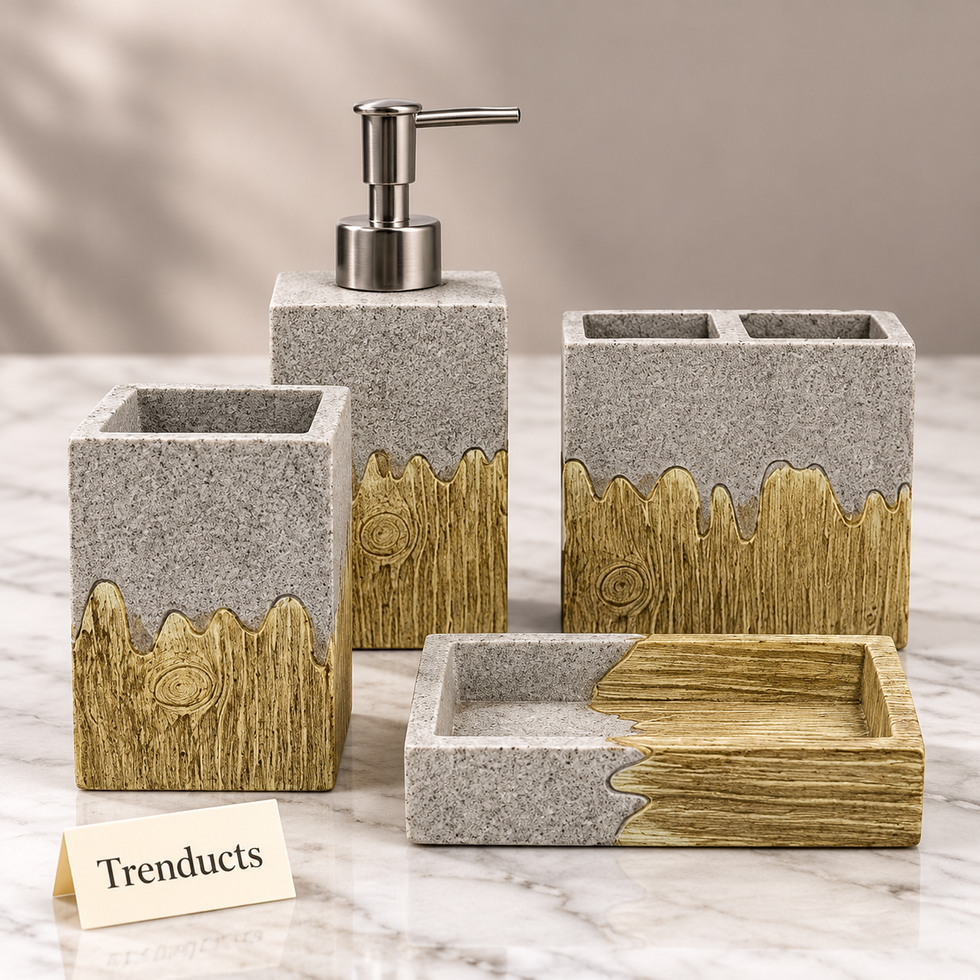 Luxury Bathroom Set - 4-Piece Gray Wood-Look Drip Design