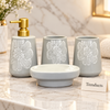 Brilliant 4 Piece Bathroom Set - Grey Line-Art Flowers