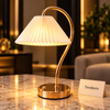Gold Gooseneck LED Table Lamp with Pleated Shade