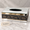 Luxury Tissue Box Cover - White Mirror Glass with Snakeskin Trim