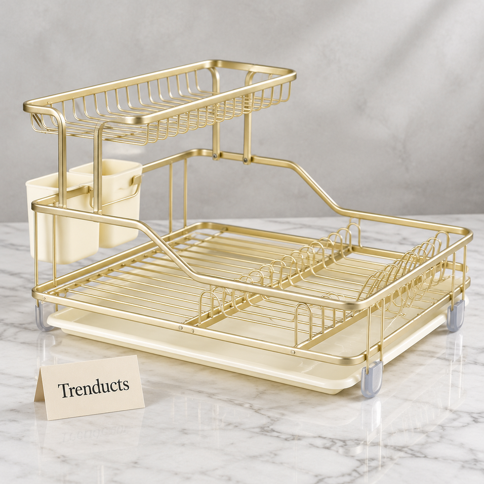 Premium Gold Dish Rack - Two Tier Dish Drying Rack with Tray