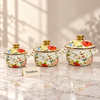 Enamel Casserole Set 3 Pcs - Bird & Floral Gold Rim